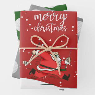 Feuille De Papier Cadeau Golf de Golfer Santa Claus Joyeux Noël