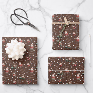 Feuille De Papier Cadeau Golf Père Noël sur Brown