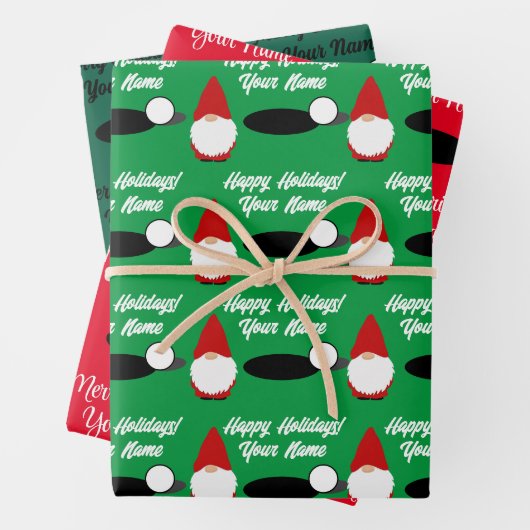Feuille De Papier Cadeau Golfing Christmas gnome wrapping paper sheets (En situation)