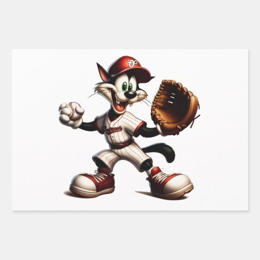 Feuille De Papier Cadeau Goofy Cat Baseball Pitcher Monte (Devant)
