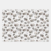 Feuille De Papier Cadeau Goth Crânes noirs et blancs et stries Halloween (Devant 3)