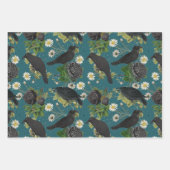 Feuille De Papier Cadeau Goth Crows et Roses noirs Profond Turquoise Motif (Devant)