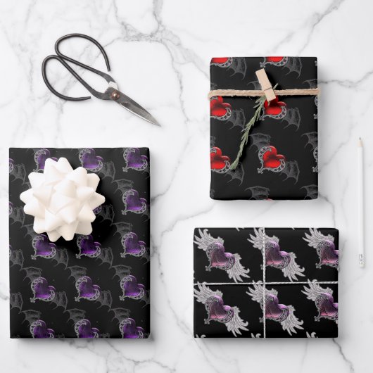 Feuille De Papier Cadeau Goth Saint-Valentin Cœurs ailés (Recto)