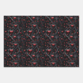 Feuille De Papier Cadeau Gothic Red Heart and Gray Fine Lines (Devant 2)
