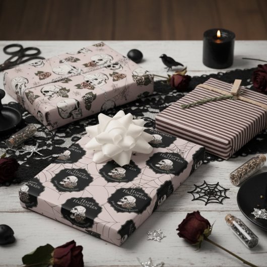 Feuille De Papier Cadeau Gothique Blush Pull rose et Stripes Halloween