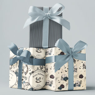 Feuille De Papier Cadeau Gothique Crâne bleu Rose Citrouille garçon Hallowe