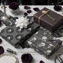 Gothique Crânes gris foncé et rayures Halloween