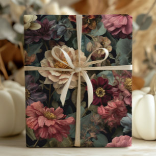 Feuille De Papier Cadeau Gothique foncé et Moody Vintage motif floral