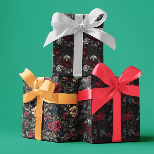 Feuille De Papier Cadeau Gothique Noël Moody Floral