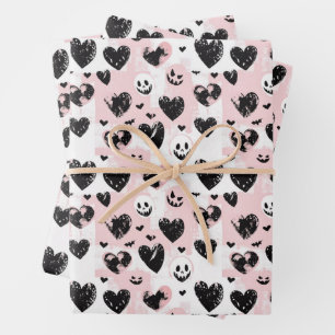 Feuille De Papier Cadeau Gothique Valentine Coeurs noir et rose