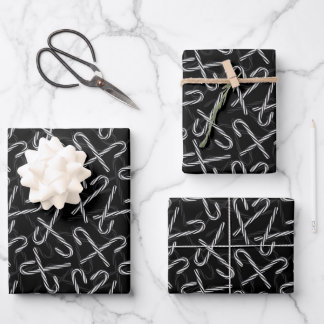 Feuille De Papier Cadeau Gothmas Black and White Candy Cane Pattern