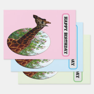 Feuille De Papier Cadeau "Grâce tropicale : Giraffe Popout Art avec Hibiscu