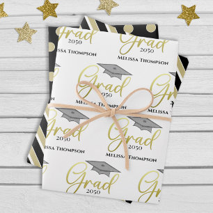 Feuille De Papier Cadeau Graduate Grad Gold Graduate Casquette de script