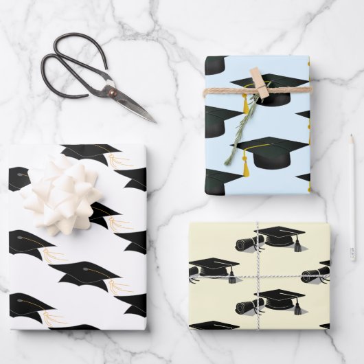 Feuille De Papier Cadeau Graduation Caps Graduation (Recto)