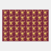 Feuille De Papier Cadeau Graduation Maroon Metallic Gold Classe Année (Devant 2)