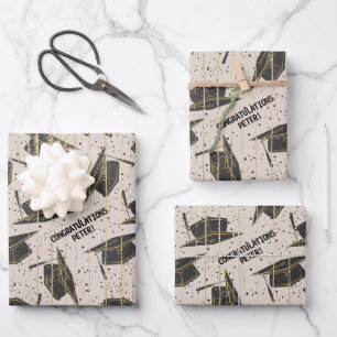 Feuille De Papier Cadeau Graduation personnalisée en noir et or