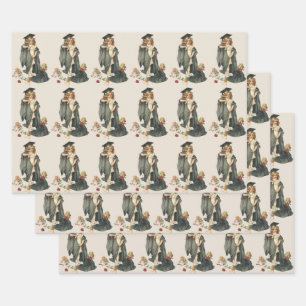 Feuille De Papier Cadeau Graduation vintage, Fille portant un Casquette et