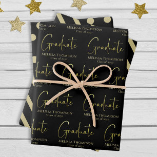 Feuille De Papier Cadeau Gradué Gold Calligraphie Script moderne
