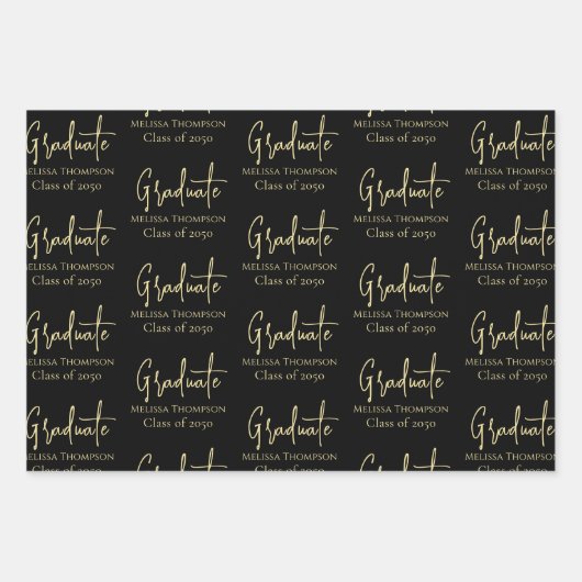 Feuille De Papier Cadeau Gradué Gold Calligraphie Script moderne (Devant)