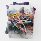 Feuille De Papier Cadeau Graffiti Baleine Néon Tortues Découpage (En situation)