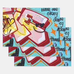 Feuille De Papier Cadeau Graffiti Blue Pink Urban Street Wall Art