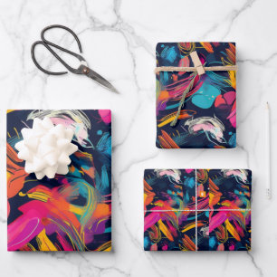 Feuille De Papier Cadeau Graffiti éclaboussé de chaos vif