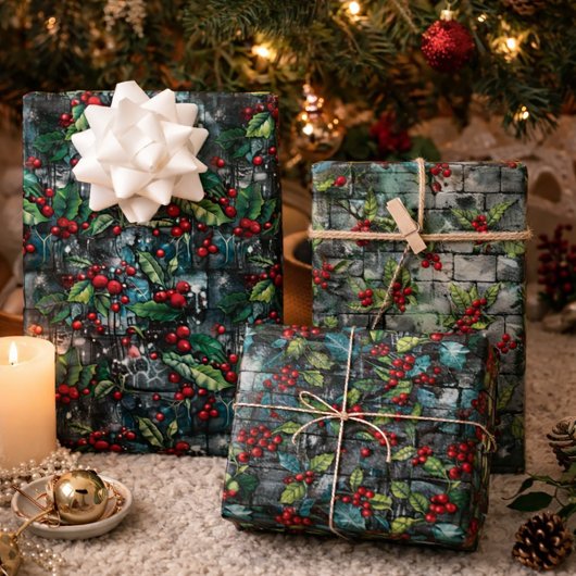 Feuille De Papier Cadeau Graffiti Holly de Noël