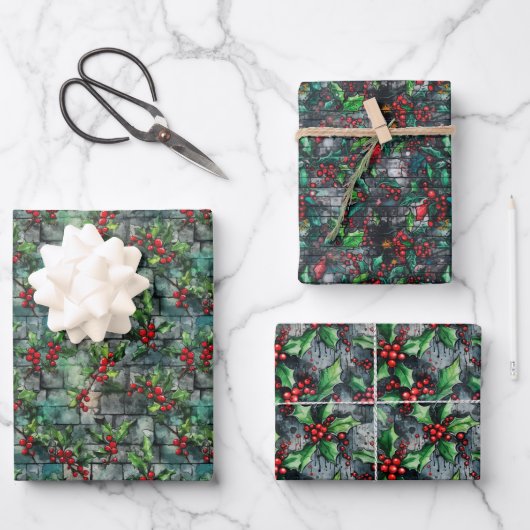Feuille De Papier Cadeau Graffiti Holly de Noël (Recto)
