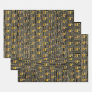Feuille De Papier Cadeau Grain de bois rustique faux, élégant or faux "18èm