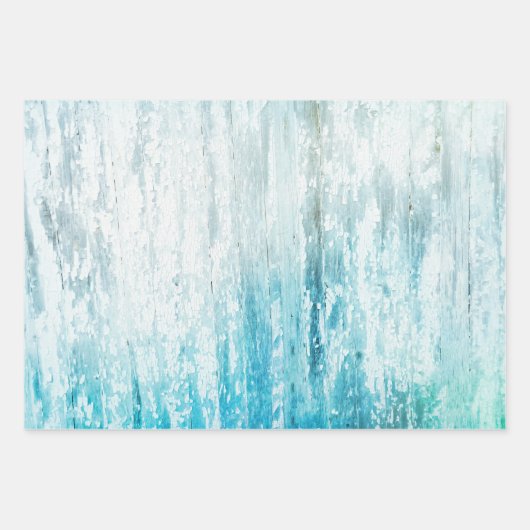 Feuille De Papier Cadeau Grain de bois Turquoise Blanc Rustique Texture Déc (Devant)