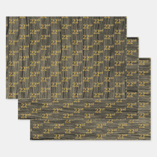 Feuille De Papier Cadeau Grain Rustique Faux Wood, Elégant Faux Gold "22e"
