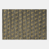 Feuille De Papier Cadeau Grain Rustique Faux Wood, Elégant Faux Gold "3e" (Devant)