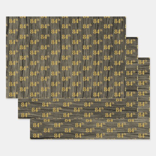 Feuille De Papier Cadeau Grain Rustique Faux Wood, Elégant Faux Gold "84e" (Lot)