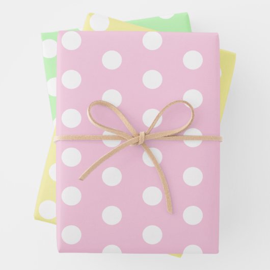 Feuille De Papier Cadeau Grand Pois rose, vert et Motif jaune (En situation)