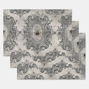 Feuille De Papier Cadeau Grande araignée encadrée sur gris clair