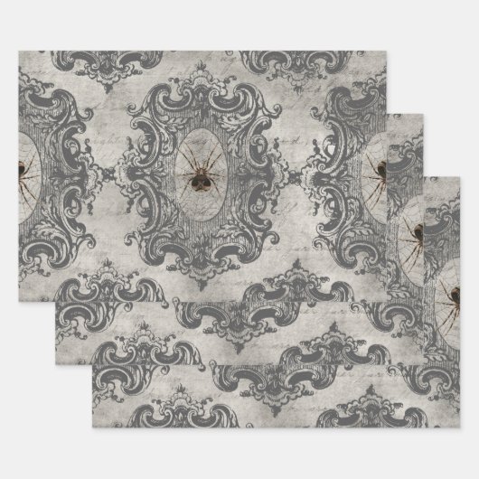 Feuille De Papier Cadeau Grande araignée encadrée sur gris clair (Lot)