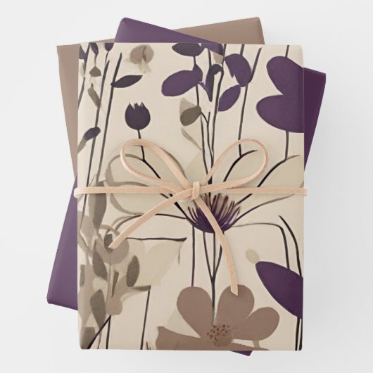 Feuille De Papier Cadeau Grande Fleur d'aubergine violette moderne (En situation)