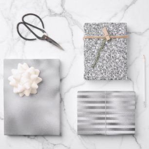 Feuille De Papier Cadeau Grandes Parties scintillant en argent glam