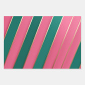 Feuille De Papier Cadeau Grandes roses et vertes modernes et dorées (Devant)