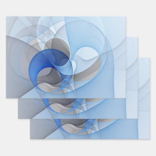Feuille De Papier Cadeau Graphique d'art fractal gris bleu Abstrait moderne