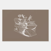Feuille De Papier Cadeau Graphique de gravure marron-jaune pour nénuphars (Devant)