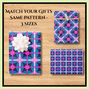 Feuille De Papier Cadeau Gras 60's Rétro Impression Hot rose Turquoise bleu