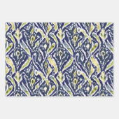 Feuille De Papier Cadeau Gras bleu jaune Abstrait Ikat Motif (Devant)