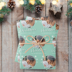 Feuille De Papier Cadeau Green Family Photo Snowflake Joyeux Noël