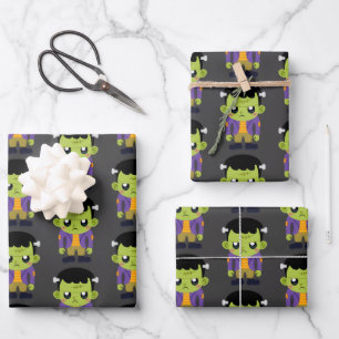 Feuille De Papier Cadeau Green Frankenstein Monster Motif d'Halloween