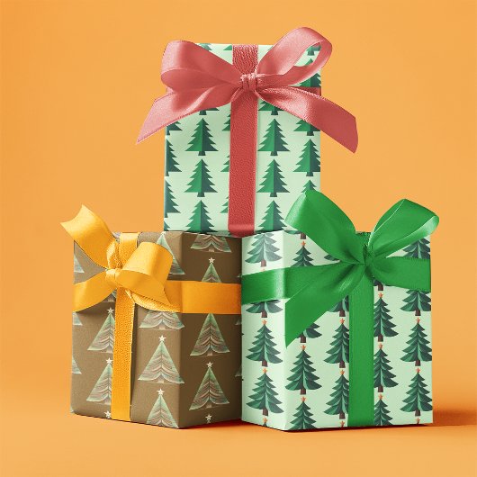 Feuille De Papier Cadeau Green Gold Christmas Tree Pattern