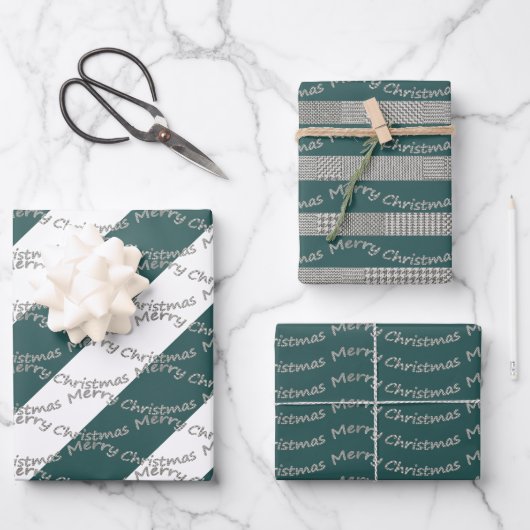 Feuille De Papier Cadeau Green Merry Christmas Houndstooth (Recto)