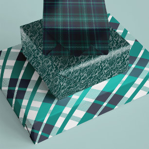 Feuille De Papier Cadeau Green & Navy Tartan Plaid Christmas Typografy