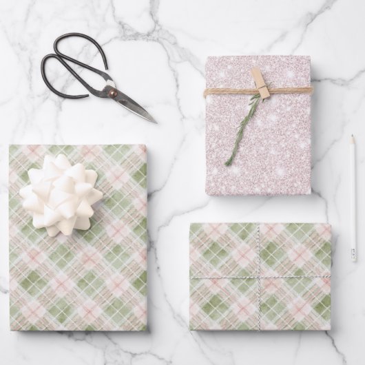 Feuille De Papier Cadeau Green Pink Plaid Stripes Birthday (Recto)