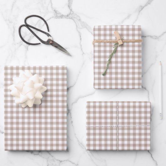 Feuille De Papier Cadeau Greige gris En vichy chèque Motif (Recto)